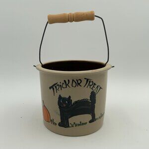 BBP Halloween Black Cat Salt Glaze Crock with Handle Beaumont Brothers Pottery
